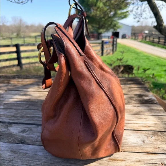 Frye Chestnut Brown Pebbled Leather Hobo Shoulder Bag - Picture 5 of 15